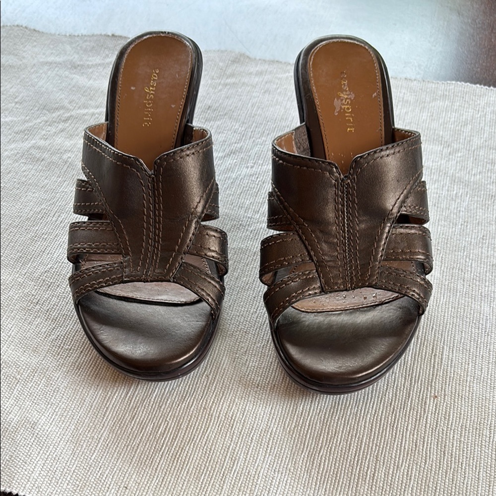 Naturalizer Brown Leather Mules with Chunky Heel